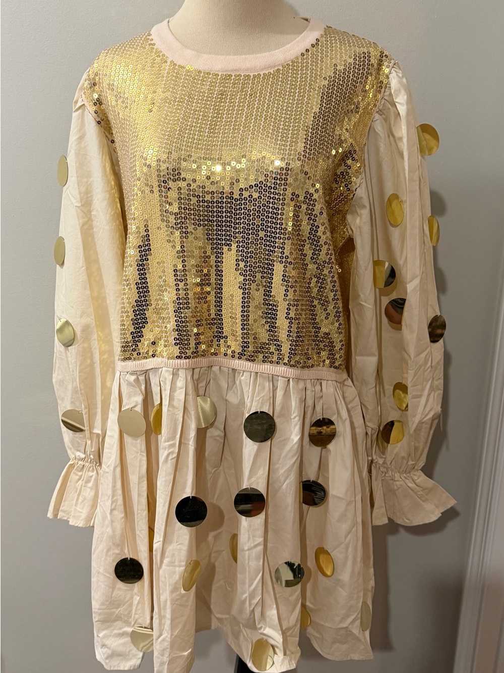 Queen of Sparkles Champagne Gold Sequin Paillette Mini Dress